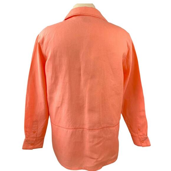 Westbound 100% Linen Long Sleeves Oversized Button Up Tops Shirt Size L Coral - Picture 3 of 13